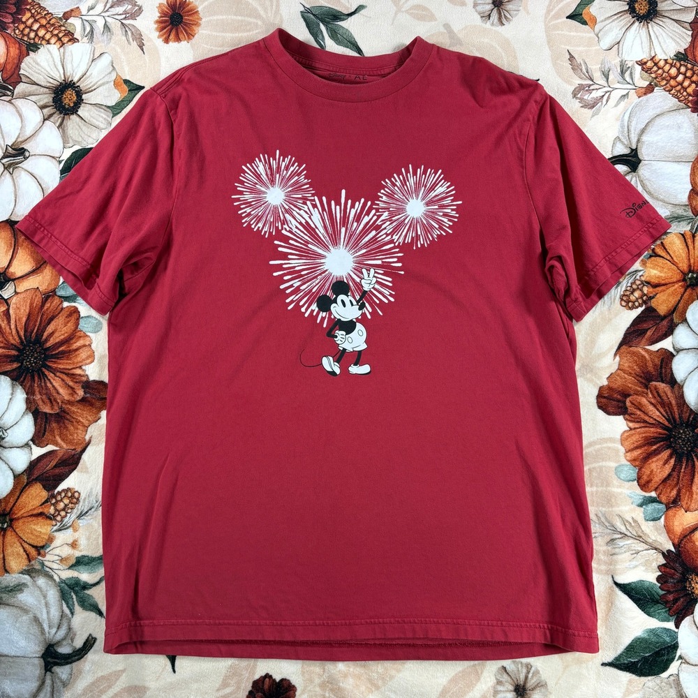 Retro Disney X American Eagle Mickey Fireworks Be Love Graphic Tee Mens Red L